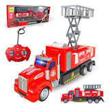 Carro Caminhão Bombeiro Com Controle Remoto Sem Fio Luz Cor Vermelho Personagem Bombeiro Mirim