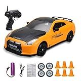 Carro RC Drift 1 24 2 4 GHz 4WD Controle Remoto Esportivo Corrida Baterias E Pneus Drift GTR Amarelo E Preto 