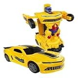 Carro Robô Transformável- Camaro Amarelo Com Luzes E Som- Brinquedo Bate E Volta- Para Crianças Acima De 3 Anos