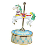 Carrossel Caixa De Música Escultura Cavalo Gira Com Azul
