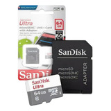 Cartão De Memória Micro Sd 64gb Sandisk Ultra 80mbs Class 10