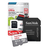 Cartão De Memória Sandisk Ultra Com Adaptador Sd 64gb Mode