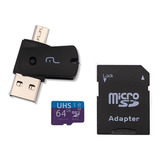 Cartão Memória 64gb Pendrive Micro Usb Multilaser 4x1 Mc152