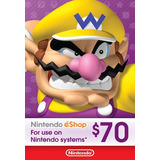 Cartão Nintendo 3ds Wii U Switch Eshop Ecash 70 Dolares Usa