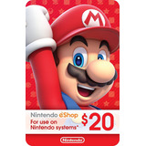 Cartão Nintendo Eshop Usa Switch 3ds Wii U Ecash 20 Dolares