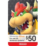 Cartão Nintendo Eshop Usa Switch 3ds Wii U Ecash 50 Dolares