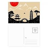Cartão Postal Japão Preto Branco Vermelho Amarelo Templo Postal Aniversário Cartão De Agradecimento