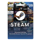 Cartão Presente Pré pago Steam 25 Euros Digital