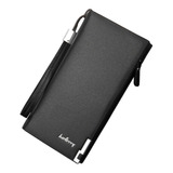 Carteira Longa Masculina De Couro Cartões Documentos Celular Cor Preto