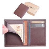 Carteira Masculina Feminina Vertical Slim Couro Legítimo Cor Marrom
