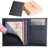 Carteira Masculina Feminina Vertical Slim Couro Legítimo Cor Preto