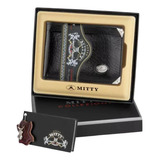 Carteira Mitty Couro Masculina M0 Pequena Cantoneira Cor Preto