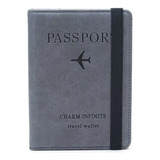 Carteira Para Passaporte Vintage Rfid Unissex Cor Cinza