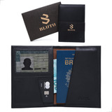 Carteira Passaporte Couro Preto Legitimo Premium Slim