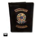 Carteira Porta Funcional Em Couro Bombeiro Civil r preta 