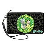 Carteira Rick And Morty Zíper Embreagem Rick And Morty Portal Gun Colagem Preto Amarelos Lona Preto 8 X 5 Casual