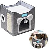 Casa Cama Para Gatos Pet 2x1 Toca 2 Andares Dobravel Ninho Brinquedo Arranhador Cinza - Duke - Dixie