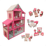 Casa Casinha De Boneca Polly 60cm Kit Móveis Pintados Mdf