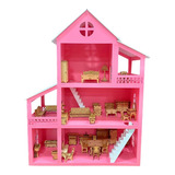 Casa Casinha De Boneca Rosa Mdf Mini Móveis Montados Polly