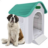 Casa Casinha Plástica Cachorro Cães Colchão Número 8 Cor Branco verde