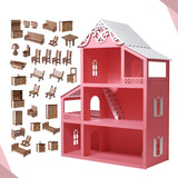 Casa Casinha Polly Mdf Pintada Kit Mini Móveis