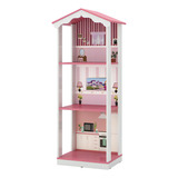 Casa De Boneca Dos Sonhos Mdp mdf 1 37alt Com 3 Comodos Adesivada Branco Rosa Para Bonecas Tipo Barbie