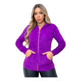 Casaco Blusas De Frio Feminina Pelinho Ziper Capuz C Pompom