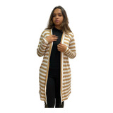 Casaco Cardigan Kimono Feminino Longo Listrado Casual
