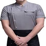 Casaco Chef Masculino Feminino Unissex Uniforme Chef Hotel Cozinha Roupas De Trabalho Manga Curta Chef Restaurante Uniforme Cozinhar Camisa Jaqueta Color CINZA Size Medium