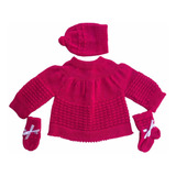 Casaco De Bebê Lã Com Touca  Luva E Meia Pink