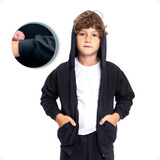 Casaco De Frio Com Zíper Infantil Aberto Com Capuz E Bolso 