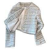 Casaco De Tweed Feminino Casaco Curto Feminino Azul Branco Elegante Tecido Metálico Com Peito Único Para Primavera Para Festa 2 