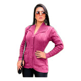 Casaco Feminino Manga Longa Cardigan Botão Elegante Inverno