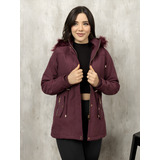Casaco Feminino Parka De Sarja Sobretudo Forrado Com Pelúcia