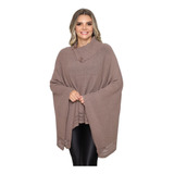Casaco Feminino Poncho Tricot Bohõ Gola Alta Botão Capa Lã