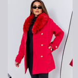 Casaco Longo Feminino Lã Batida Parka Jaqueta Roupa De Frio