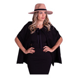 Casaco Poncho Feminino Preto Em Suede