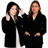 Casaco Teddy Feminino Peluciado Dentro E Fora Para Inverno Com Capuz Bolso Sherpa Blusa De Frio -BR- Alfa- GG- Regular- Regular- 1- PRETO-