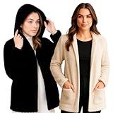 Casaco Teddy Feminino Peluciado Dentro E Fora Para Inverno Com Capuz Bolso Sherpa Blusa De Frio -BR- Alfa- XXG- Plus Size- Regular- 1- OFF-WHITE-