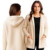 Casaco Teddy Feminino Peluciado Dentro E Fora Para Inverno Com Capuz Bolso Sherpa Blusa De Frio -BR- Alfa- XXG- Plus Size- Regular- 2- OFF-WHITE-