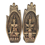 Casal Buda Híndu Mão Namastê Enfeite Decorativo Em Resina