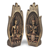 Casal Buda Híndu Mão Namastê Enfeite Decorativo Resina