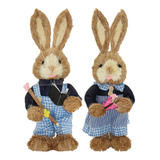 Casal Coelho Páscoa Decoração Enfeite Palha Coelhinho 47cm