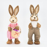 Casal Coelhos Da Páscoa Decoração Em Palha Coelhinho