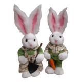 Casal De Coelho 33cm Branco Pascoa Decoração Enfeite Verde