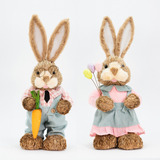 Casal De Coelhos Páscoa De Palha Coelhinhos Decoração Festa