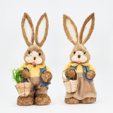 Casal De Coelhos Páscoa Decoração Coelhinhos Camponeses 47cm