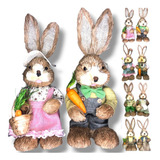 Casal De Coelhos Plantadores Enfeite Páscoa Palha Ovo 2unid