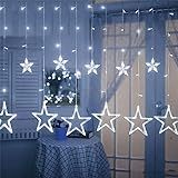 Cascata Com 138 LED Formato Em Estrela 8 Funções De Pisca Para Cortina De Luz Para Decorações De Natal 2 5 Metros Branco Frio  110  Volts 