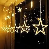 Cascata Estrela 110v Led Com Estrelas Decoração 8 Funções Natal Pisca Branco Quente 